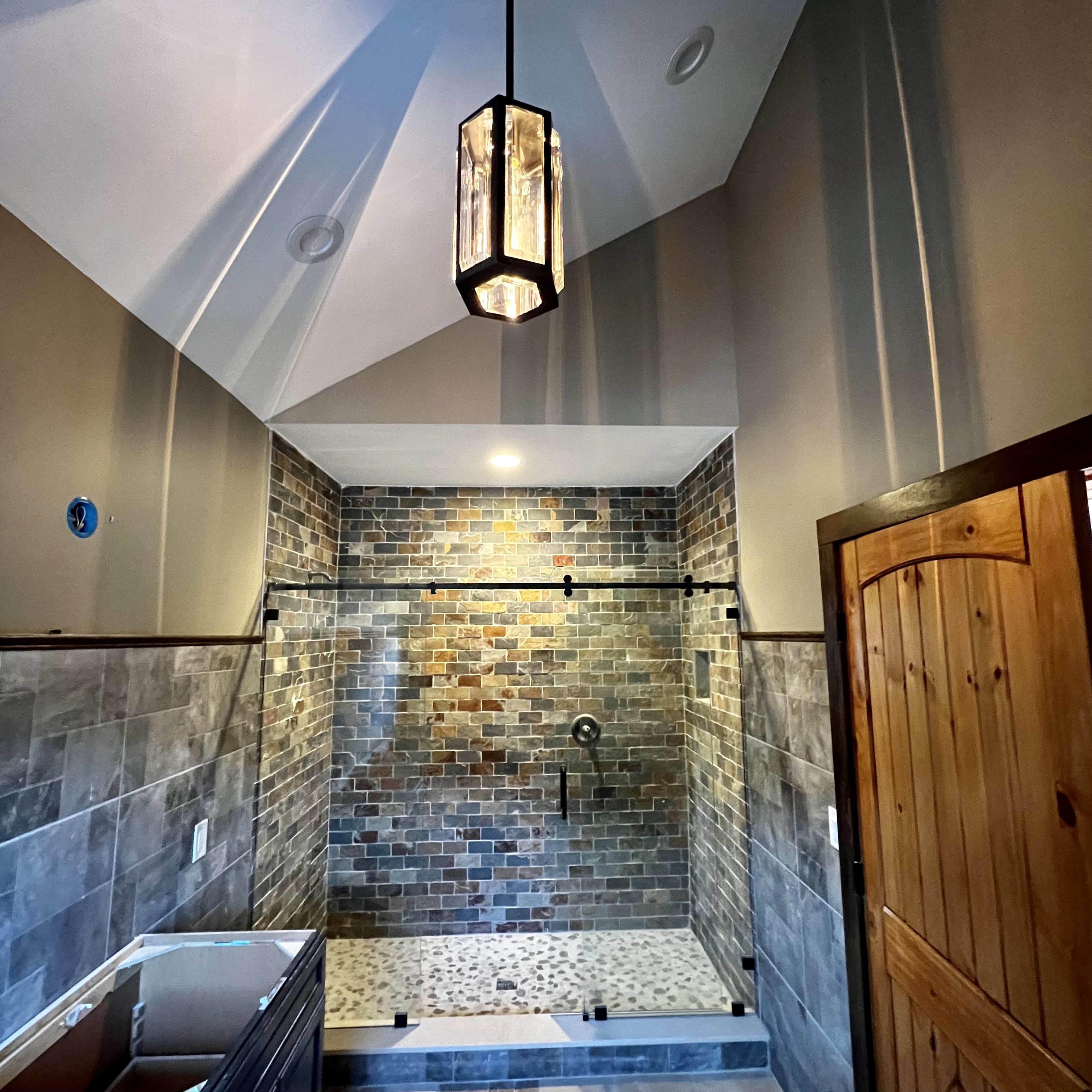 Upgraded bathroom with modern, energy-efficient lighting and electrical features